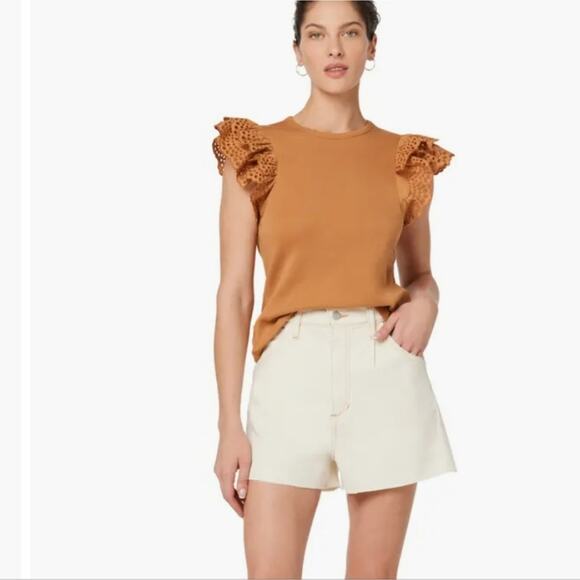 Joe's Jeans High Waisted Pleated Raw Hem Denim Shorts Natural A-Line 31 - Picture 2 of 14